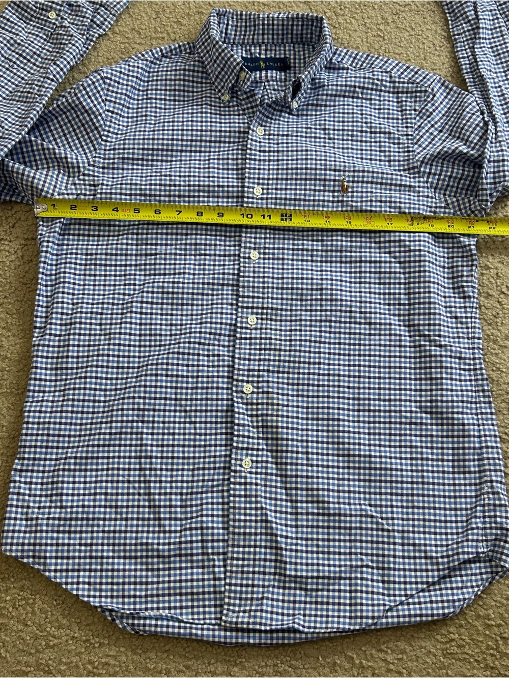 Ralph Lauren Shirt Mens Medium White Blue Check Long Sleeve Flesh Pony Casual - Picture 5 of 6
